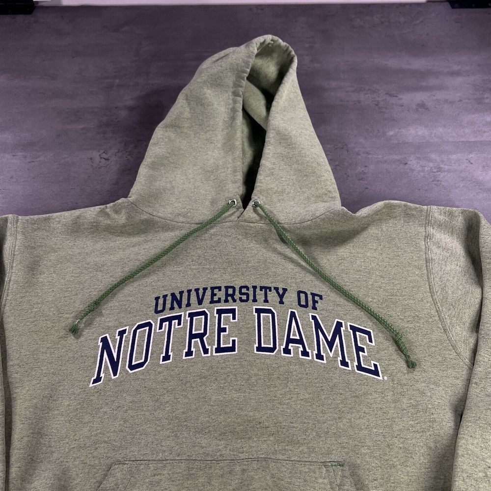 Vintage Champion Notre Dame Hoodie Women Small Green Lime Light Sweatshirt NCAA - Picture 2 of 7